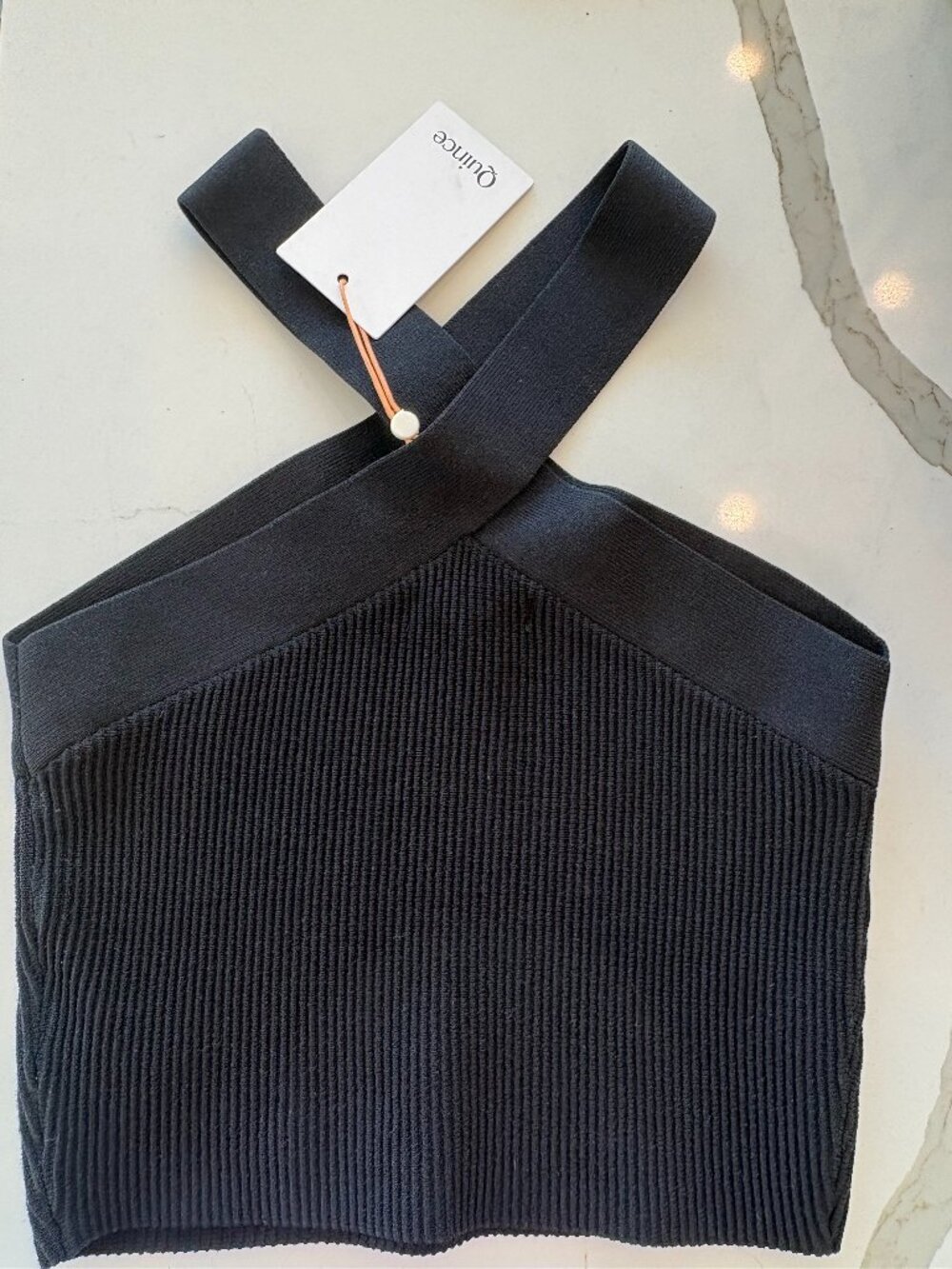 NWT Quince Black Knit Ribbed Cropped Halter Tank Top - Size S ($35)